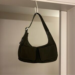 Zara Nylon Khaki Shoulder Bag with pockets